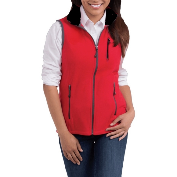 Free Country Womens Reversible Red Fleece/Black Zip Vest Size S - Picture 2 of 8